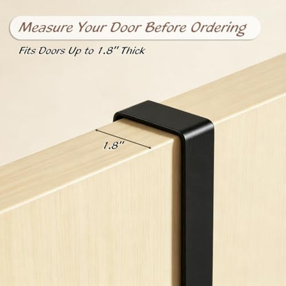 OUTNILI Over the Door Broom and Mop Holder, Wood Broom Organizer with 4 Slots and 4 Hooks, No Drilling Door Mount Tool Rack for Laundry Room, Garage, Closet, Kitchen, Rustic Cleaning Tool Storage