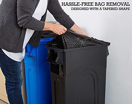 United Solutions Highboy Waste Container with Swing Lid, 23 Gallon, Space Saving Slim Profile and Simple Bag Removal, Handles for Easy Carrying, Indoor/Outdoor Use, Plastic, Black, 1-Pack.