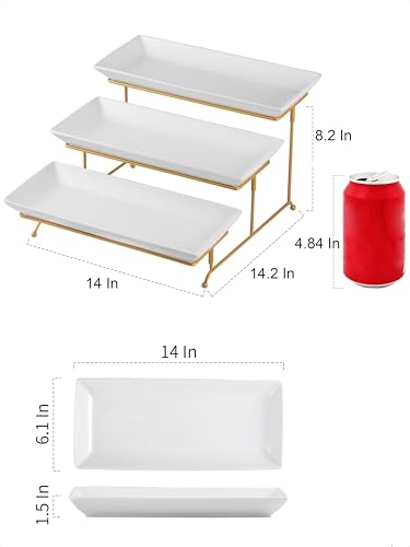 3 Tier Serving Tray for Party, Tiered Serving Plat... (Gold Stand | Ceramic)