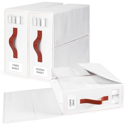 7Vine™ Pack of 3 Foldable Bed Sheet Organizer for Storage and Organization of Bedding Sheets – Premium Linen Closet Organizer with Window for Clothing, Bed Sheets, Blanket, Duvet Covers and Pillow