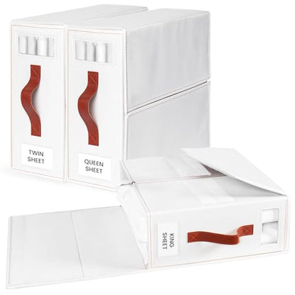 7Vine™ Pack of 3 Foldable Bed Sheet Organizer for Storage and Organization of Bedding Sheets – Premium Linen Closet Organizer with Window for Clothing, Bed Sheets, Blanket, Duvet Covers and Pillow