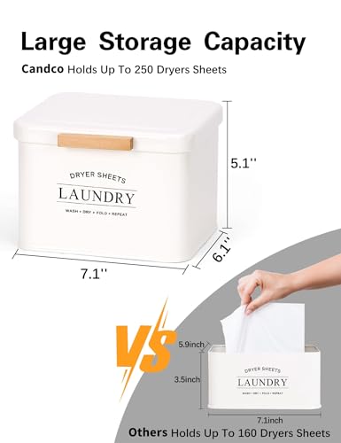 Dryer Sheet Holder with Hinged Lid for Laundry Room Organization, Metal Farmhouse Dryer Sheet Container, Laundry Room Decor and Accessories (Cream)