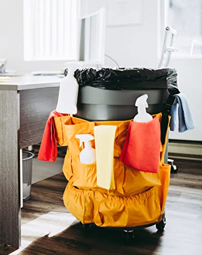QWORK Trash Can Caddy Bag, 10 Pocket Commercial Cleaning Bag, Fit 32-50 Gallon Can, Round Trash Bag Holder, Garbage Bin Organizer, Yellow
