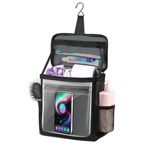 Hanging Shower Caddy Portable, Travel Toiletry Bag for Men & Women, Large Capacity with Hook,Dorm Room Essentials With Waterproof Phone Compartment, for Bathroom, Picnic, Gym, Travel(Black)