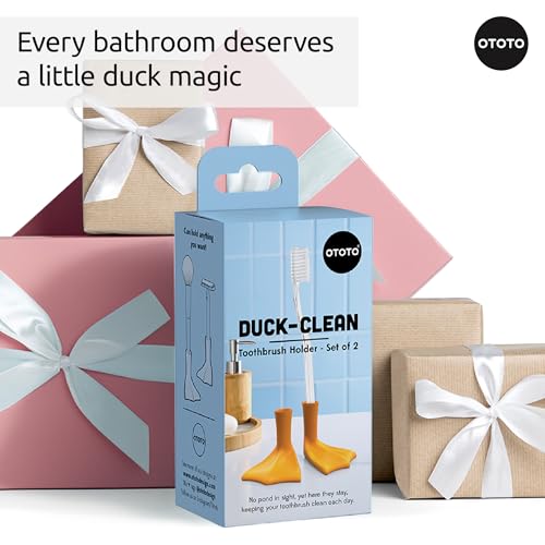 OTOTO Duck Toothbrush Holder Set - 2 Pack - Bathroom Organizer, Funny White Elephant Gifts for Kids - Pencil Holder, Brush Holder (Duck-Clean)