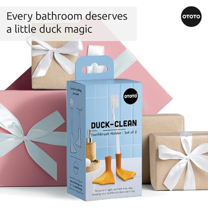 OTOTO Duck Toothbrush Holder Set - 2 Pack - Bathroom Organizer, Funny White Elephant Gifts for Kids - Pencil Holder, Brush Holder (Duck-Clean)