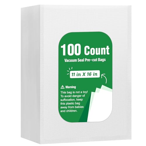 Syntus 100 PCS Vacuum Sealer Bags, Gallon Size 11" x 16" Precut Seal Bags | BPA Free, Single-Side Textured, Microwave Sous Vide Cooking, Prevent Freezer Burn, 4mil Thick, Works with Most Vacuum Sealers