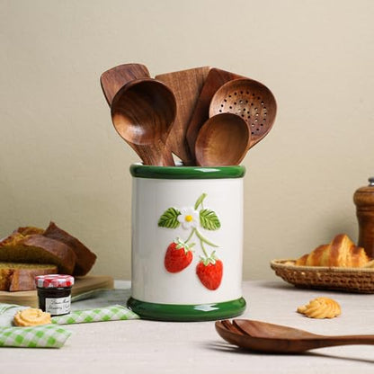 Ceramic Fruit Embossed Kitchen Utensil Holder For... (Strawberry | Ceramic)