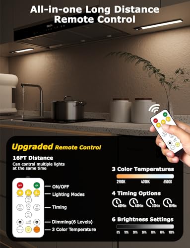 12" Under Cabinet Lighting Wireless, Remote, Motio... (4 Count | Black_12inch | Aluminum)