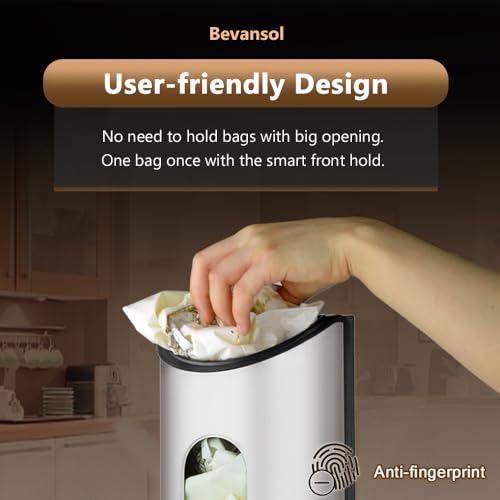 Grocery Plastic Bag Holder for Kitchen Trash Bag, Easy Wall Mount Bag Saver, Bevansol Storage Dispenser Medium, Smudge Proof with Extra Wide Access Openings, Stainless Steel (Sliver)