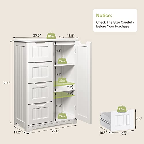 Gizoon Small Coffee Bar Cabinet with 4 Drawers and Door, White | Small Kitchen Sideboard Buffet Cabinet with Adjustable Shelf, Small Kitchen Coffee Bar Cabinet with Drawers for Living Room