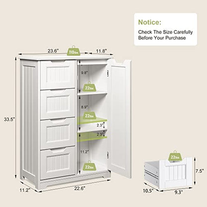 Gizoon Small Coffee Bar Cabinet with 4 Drawers and Door, White | Small Kitchen Sideboard Buffet Cabinet with Adjustable Shelf, Small Kitchen Coffee Bar Cabinet with Drawers for Living Room