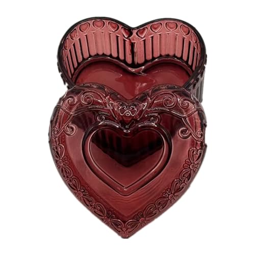 Glass Jewelry Box Heart Shape Cute Box for Storage Ring Earring Trinket Vintage Jewelry Organizer Decorative Gift for Women Girls-GRB003-Red