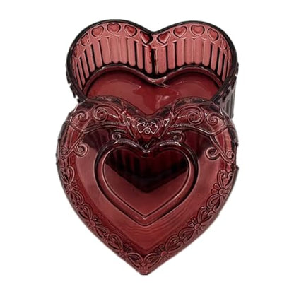 Glass Jewelry Box Heart Shape Cute Box for Storage Ring Earring Trinket Vintage Jewelry Organizer Decorative Gift for Women Girls-GRB003-Red