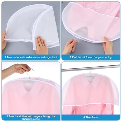 24 Pcs Garment Covers for Hanging Clothes, 24 x 12 x 2 Inches Plastic Shoulder Cover Dust Covers Clothes Protectors Breathable with 2 Inch Gusset for Closet Storage Suit Coats Jackets Dress