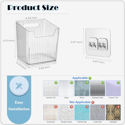 Lae Nuvole Clear Adhesive Wall Organizer Bins, Cabinet Door Storage, 4 Pack | 8 adhesive pads, No Drill, PET, stackable, space-saving; renter friendly, for Bathroom, Kitchen, Pantry, RV, Dorm, Office