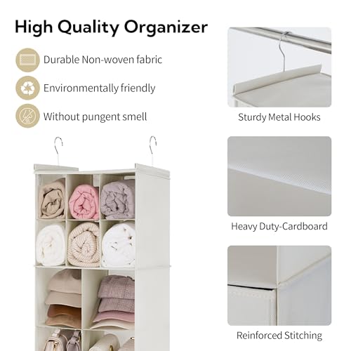 GRANNY SAYS Hanging Closet Organizer with Drawers, 6 Shelf Dividers Closet Hanging Organizer, Portable Foldable Hanging Shelves for Closet, Dorm Room, Bedroom, Kids Room, Beige