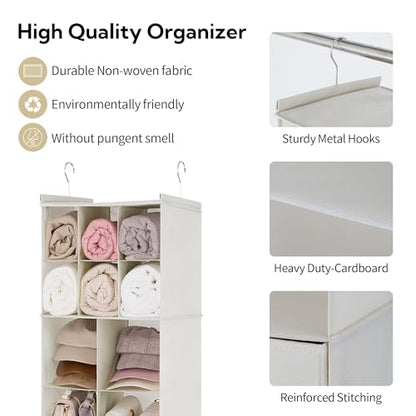 GRANNY SAYS Hanging Closet Organizer with Drawers, 6 Shelf Dividers Closet Hanging Organizer, Portable Foldable Hanging Shelves for Closet, Dorm Room, Bedroom, Kids Room, Beige