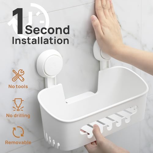 Shower Caddy Suction Cup, Shower Organizer Removable Bathroom Shelf, Storage Suction Powerful Max Hold 22lbs Bathroom Caddy Waterproof Holder, White