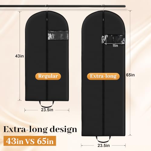 6-Pack 65” x 23” Garment Bags for Dresses and Gowns for Closet Storage | Hanging Clothes Cover with Handles for Travel, Waterproof, Dust-Proof