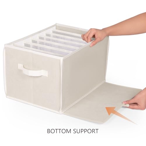 Zilink Jean Organizers for Closet Wardrobe Clothes Organizer, Beige, 3 Pack | 7 Grids Divider, Support Board, Upgraded Extra Large Sweater Organizer for Closet for Jean, Pant, Sweaters, T-Shirt