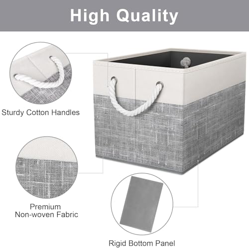 Storage Bins 3-Pack, Foldable Storage Baskets for Organizing Toys, Books, Shelves, Closet, Large Storage Box with Rope Handles, Sturdy Organizer Bins, White & Grey