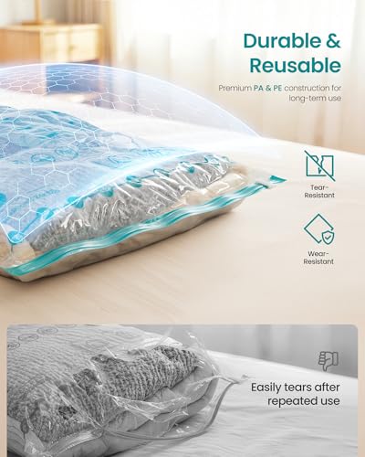 SONGMICS Vacuum Storage Bags, Rechargeable Portable Electric Pump, Space Saver Vacuum Seal Suction Bags for Clothing Travel Bedding Comforters, Reusable, 15 Pack, 3S/4M/4L/4J, Transparent ULVB203W101