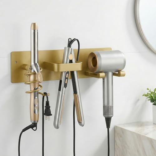 Hair Dryer Holder Hair Tool Organizer Metal Wall M... (Champagne Gold | space aluminum)