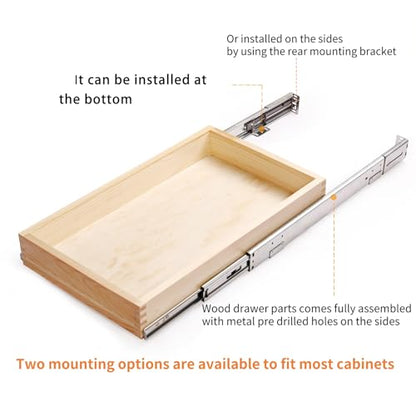 26''W x 21''D x 3''H Pull Out Cabinet Drawer Soft Close Slide Out Wood Organizer for Kitchen, Finished, Bottom and Side Assembly (Wood Drawer Part Width is 25inch)