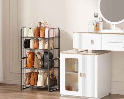 HapiRm Adjustable Purse Organizer for Closet - Purse Rack with Stackable & Separable Design, Large Capacity 4 Tier Handbag Organizer for Various of bags, Space-Saving bag rack for Home