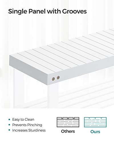 SONGMICS Shoe Rack Bench, 3-Tier Bamboo Shoe Storage Organizer, Entryway Bench, Holds Up to 286 lb, 11.3 x 27.6 x 17.8 Inches, for Entryway Bathroom Bedroom, Cloud White ULBS004W01