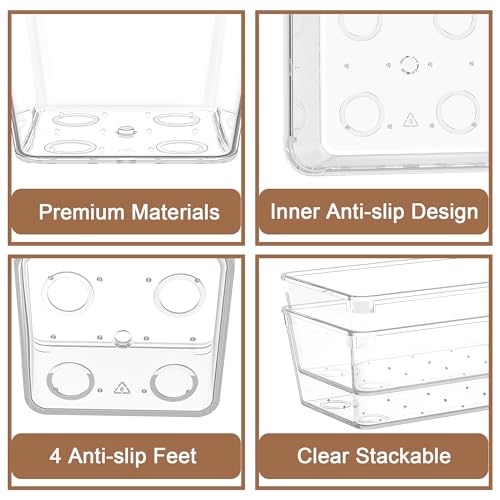 7Pack 6"*9" Clear Drawer Organizers for Makeup, Vanity, Office | Acrylic Organizer Trays for Bathroom, Nightstand, Junk for Kitchen Drawer, Versatile Plastic Drawer Divider Storage Bins