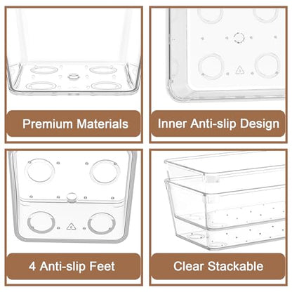 7Pack 6"*9" Clear Drawer Organizers for Makeup, Vanity, Office | Acrylic Organizer Trays for Bathroom, Nightstand, Junk for Kitchen Drawer, Versatile Plastic Drawer Divider Storage Bins