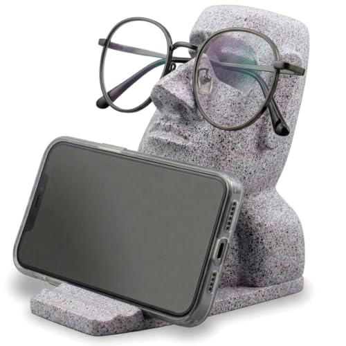 Glasses Holder for Nightstand, Funny Moai Glasses Stand and Phone Holder