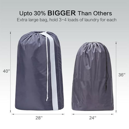 HOMEST 2pack XL Laundry Bag with Strap, Clothes Organizer for Dorm & Travel | Heavy-duty nylon material supports bulky garments and daily transport between baskets and storage areas, Grey