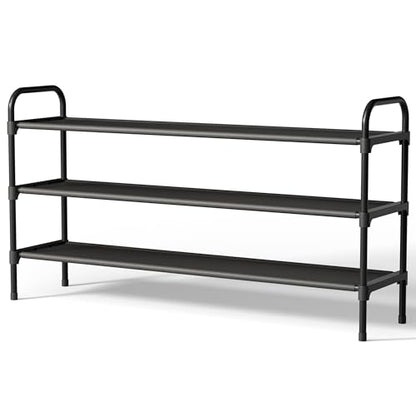 Kitsure Extra-Long Shoe Rack for Closet, 39.0" Wide - 3 Tier, Black | Shoe Organizer for Front Door Entrance, Stackable Shoe Shelf, Closet Organizers and Storage