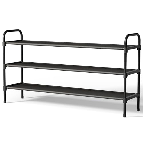Kitsure Extra-Long Shoe Rack for Closet, 39.0" Wide - 3 Tier, Black | Shoe Organizer for Front Door Entrance, Stackable Shoe Shelf, Closet Organizers and Storage