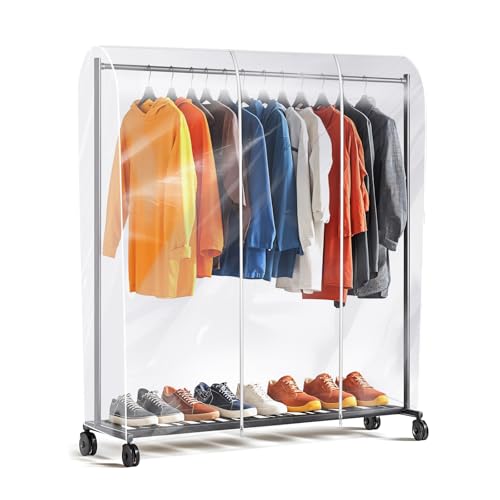 Clear Clothes Rack Cover 6Ft Garment Rack Cover Transparent Clothing Rack Cover With 2 Durable Zipper Waterproof Protector for Garment Rack (71"L x 20"W x 60"H, Rack Not Included)