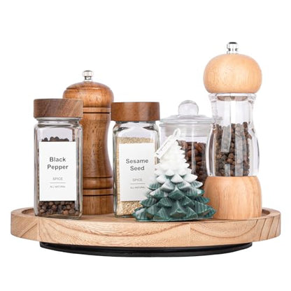 Wood Lazy Susan Turntable Kitchen Decor Round Table Tray, 10" Brown | Waterpoof, Easy clean, Non-slip, Rotating Wooden Decorative Pantry Table Tray for Seasoning, spice, snack