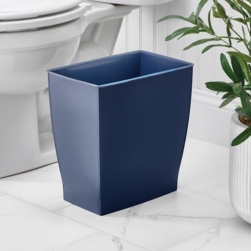 iDesign Small Plastic Bathroom Trash Can, Navy Blue | Slim Rectangle, For Bedroom, Office, Dorm
