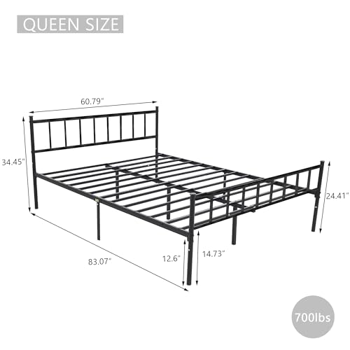 Metal Platform Queen Bed Frame with Headboard Sturdy Steel Slats Support No Box Spring Needed Easy Assembly Black