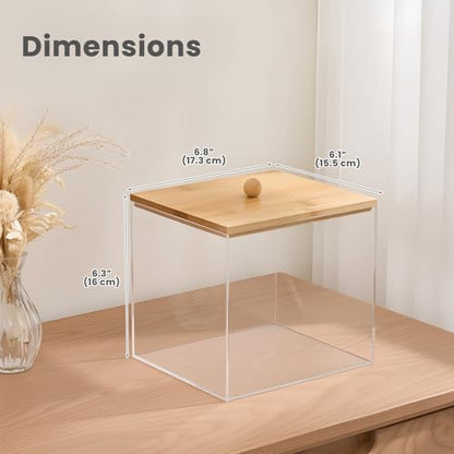 Puricon Acrylic Disposable Facial Towels Holder, Clear Storage Bin with Wood Lid Compatible with Clean Skin Club Towel (NOT Included), Face Towelettes Container for Bathroom Counter -Original