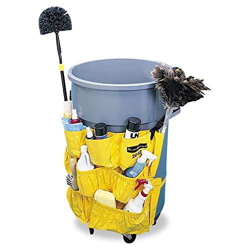 Rubbermaid Commercial Products Supply Organizing Caddy for Brute Trash Cans Yellow Tool Organizer Storage for Spray Bottles/Paper Towels/Gloves/Scrub Brush 1 Count