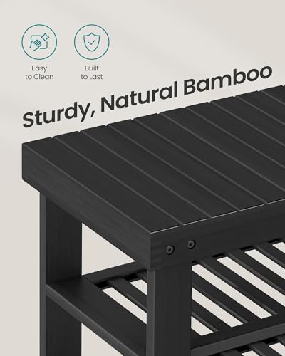 SONGMICS Shoe Rack Bench, 4 Tier Bamboo Shoe Storage Organizer, Entryway Bench, for Living Room, Bathroom, Bedroom, 11.3 x 27.6 x 20.5 Inches, Ink Black ULBS370BH01
