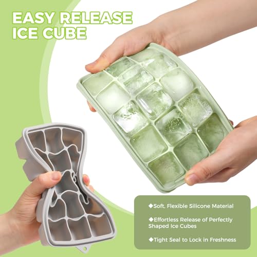 4-Pack Silicone Ice Cube Trays with Lid, Easy Release Ice Cube Molds, Reusable and Stackable Ice Trays for Freezer for Cocktail, Whiskey, Baby Food, BPA Free (Multicolour)
