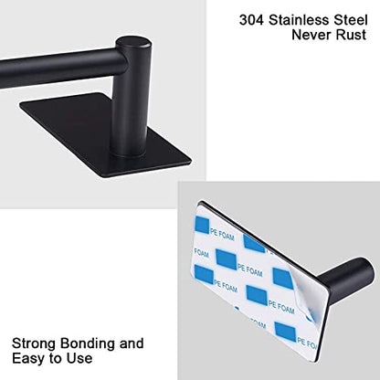 NearMoon Self Adhesive Bathroom Towel Bar- Stainless Steel Bath Wall Shelf Rack Hanging Towel Stick On Sticky Hanger Contemporary Style, NO Drilling (1 Pack, Matte Black, 16-Inch Towel Rack)