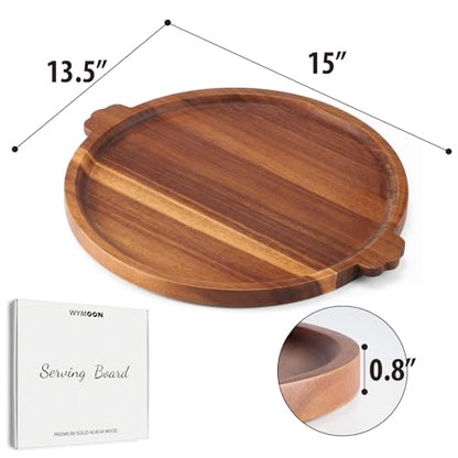 Charcuterie Board 13'' Wood Serving Platter Round Ottoman Coffee Table Tray | Acacia Wood Serving Tray with Handles, Wooden Cheese Board Circular Decorative Serving Platter for Party Supplies, 1 Board