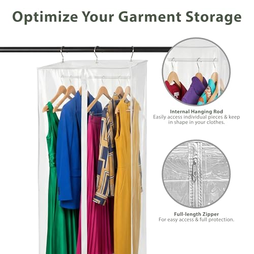Garment Bags for Hanging Clothes, 42" Long, Dust Protection, Seasonal Clothing Storage, Protects Dresses, Suits & Jackets, Strong Zipper