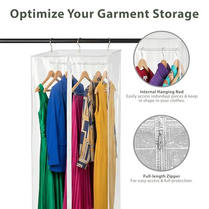 Garment Bags for Hanging Clothes, 42" Long, Dust Protection, Seasonal Clothing Storage, Protects Dresses, Suits & Jackets, Strong Zipper