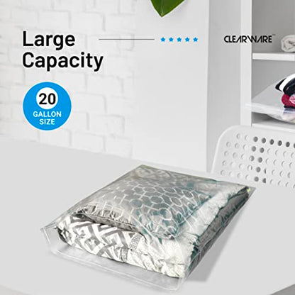 12 Count - Large Plastic Bags With Zipper Top, 20 Gallon Size 24" x 32", Extra Large Storage Bags, For Clothes, Travel, Moving, BPA-Free, Heavy Duty 3-Mil Thick